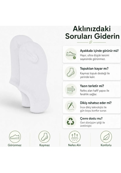 Genel Kadın Görünmez Sneaker Babet Çorap 6'lı Geri Dönüşüm İplikli, Nefes Alan, Siy Beyaz 6'lı / 36-40