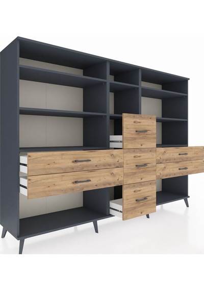 Hyperion Dolap 8 Raflı 7 Çekmeceli 220x44x163 Antrasit-antrasit/ Antrasit-antrasit/çam Hyperion Dolap 8 Raflı 7 Çekmeceli 220x44x163 Antrasit-antrasit/ Antrasit-antrasit/çam