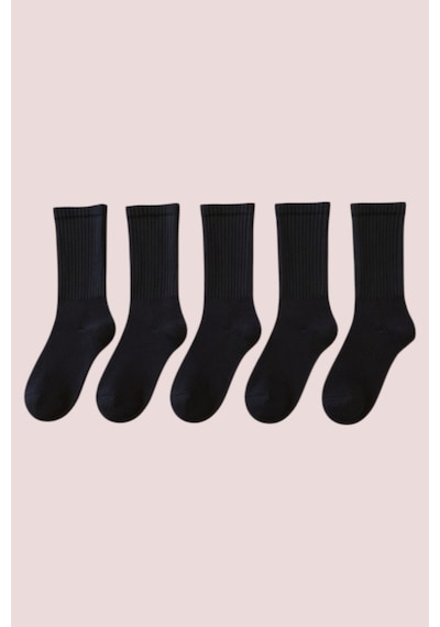 Hitit Socks Kadın 5 Çift Premium Kalite Yüksek Pamuklu Kolej Çorap Siyah