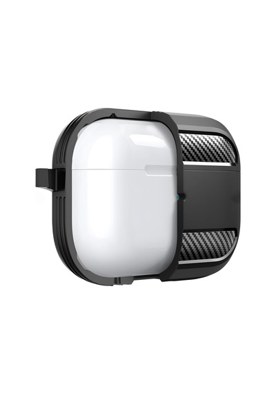 Airpods Pro 1.nesil İçin Fiber Karbon Görünümlü Airpods Pro 1 Silikon Kılıf Siyah