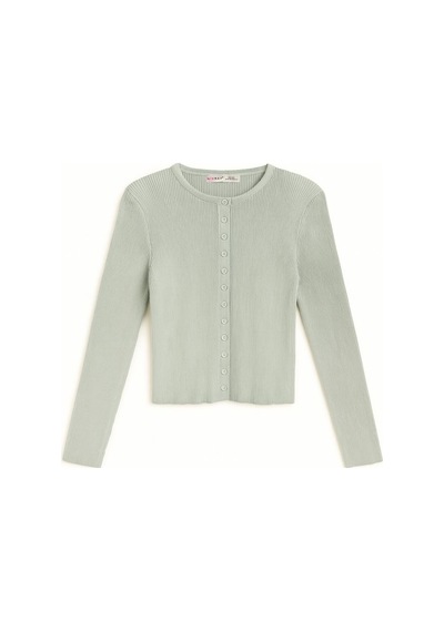 Hiccup Mixray Düğmeli Slim Fit Yivli Örgü Hırka Adaçayı Yeşili