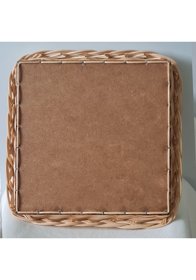 El Yapımı Bambu Rattan Örgü Kare Dekoratif Tepsi 25x25 Cm Ahşap