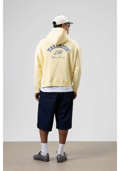Vamos Oversize Yıkamalı Boxy Fit Kapüşonlu Sweatshirt Sarı