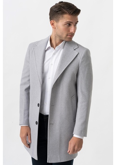 White Stone Ancona 4025-2 Düz Ceket Yaka Slim Fit Pamuklu Kaban Gri-Gri
