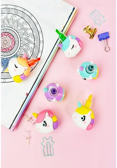 Unicorn Fosforlu Kalem Yumurtlayan 1 Paket 5 Renk Unicorn Figürlü İşaret Kalemi Mini 5 Li Fosforlu Kalem Çok Renkli