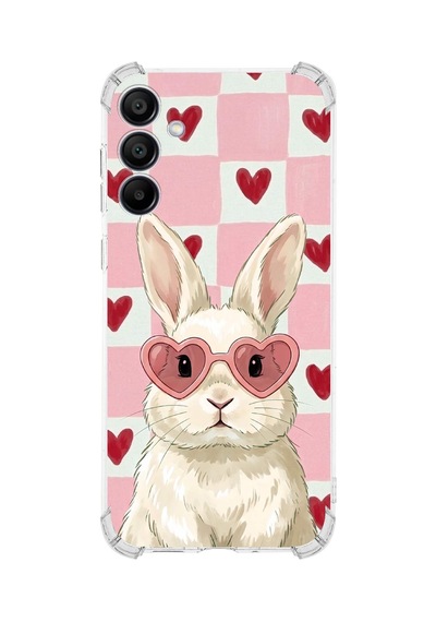 Printify Samsung Galaxy A15 İle Uyumlu Pembe Pötikare Serisi Pembe Zıpzıp Tasarımlı Uv Baskılı Köşe Korumalı Antişok Kılıf Şeffaf