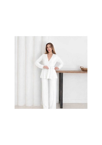 Unika Boutique Antrasit Krovave Pliseli Takım beyaz