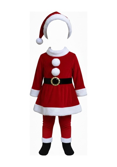 2 3 Yaş Kız Çocuk Noel Baba Kostümü Şapkalı Ve Kemerli Yılbaşı Elbise Seti Diğer