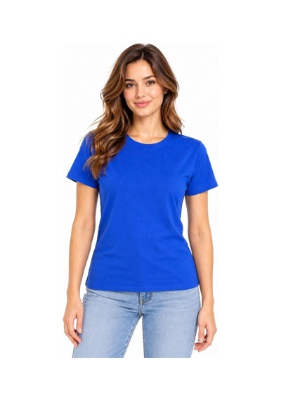 Freedom Store Kadın Basic Tişört Bisiklet Yaka Kısa Kol Günlük Yazlık Slim Fit T-shirt Mavi