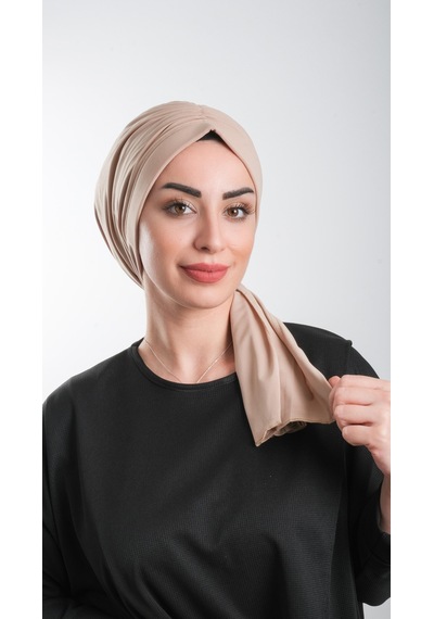 Hürrem Bone Sütlü Kahve Pratik Hazır Geçmeli Tesettür Bone Kesik Elyaf Sade 2111 26 Sütlü Kahve