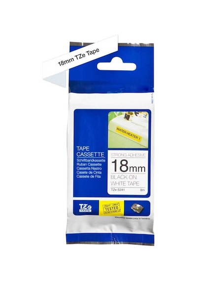 Brother P-touch Tze-s241 Muadil Beyaz Üzerine Siyah Güçlü Yapışkanlı Etiket 18mm X 8m 1