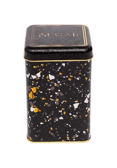 Terrazzo Black Desenli Kare Metal Saklama Kabı 10.5 x 10.5 x 16 CM 1.7 L Çok Renkli