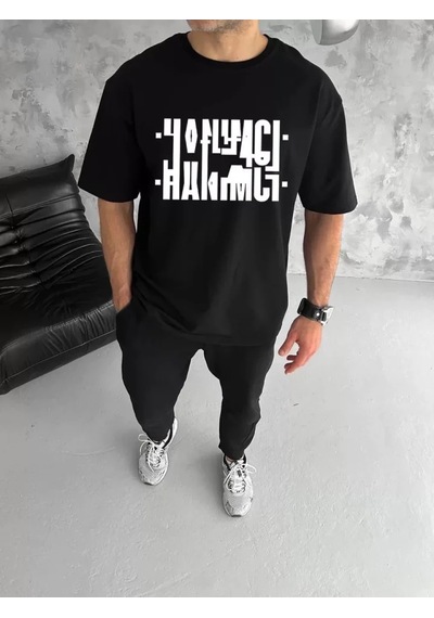 Veraura Lifestyle Unisex Bisiklet Yaka Katlanan Baskılı T-shirt - Siyah