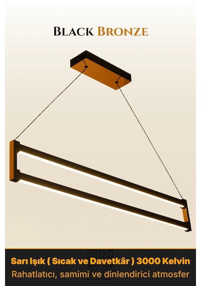 Orion Bronz Lineer Led Sarkıt Avize Kumandalı Dim Edilebilir Aşağı Işık Sarı Işık