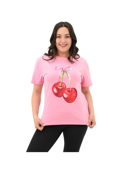 Kadın Büyük Beden Kiraz Baskılı T-shirt 1785-24 001