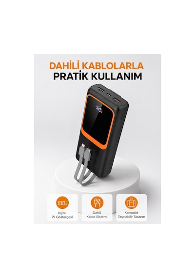 Powerbank 20000 Mah Dijital Ekranlı Ve Çok Kablolu Hızlı Şarj Cihazı - Lisinya
