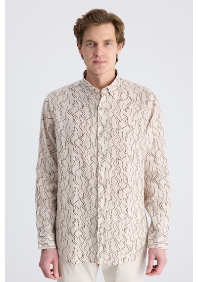 D'S Damat Ds Damat Comfort Bej Baskılı %100 Keten Gömlek 4hc02ap372650 Bej