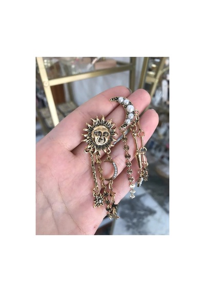 İnci Detaylı Güneş&ay Model Küpe Çok Renkli
