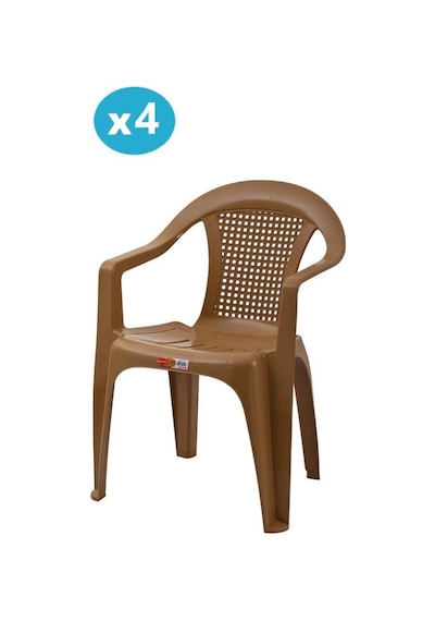 Omnipazar Sy-2512 Plastik Smart Lara Bahçe Koltuk Sandalye 4'lü Set Kahverengi