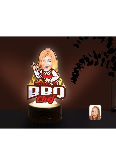 Kişiye Özel Kadın Barbekü Chef Karikatürlü Dekoratif 3D Biblo Led