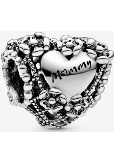 Anne Ajur Çiçek Kalp Charm Gümüş