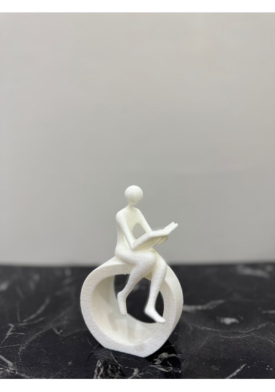 Kitap Okuyan Figür Biblo 15 Cm Beyaz Minimalist Kitaplık Dekoru
