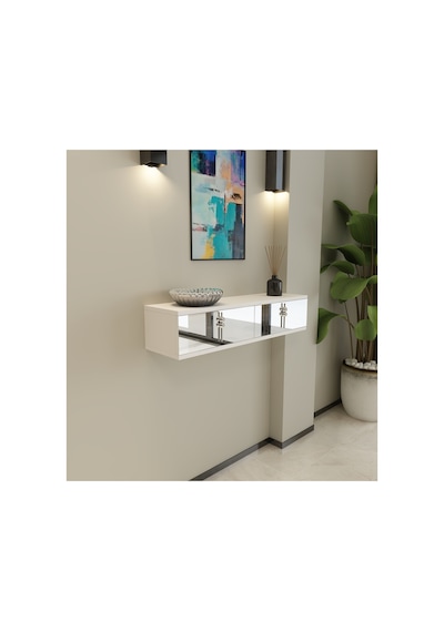 Skyn 90 Cm Kapaklı Raflı Duvara Monte Dresuar Makyaj Masası Beyaz - Gümüş Beyaz - Gümüş Skyn 90 Cm Kapaklı Raflı Duvara Monte Dresuar Makyaj Masası Beyaz - Gümüş Beyaz - Gümüş