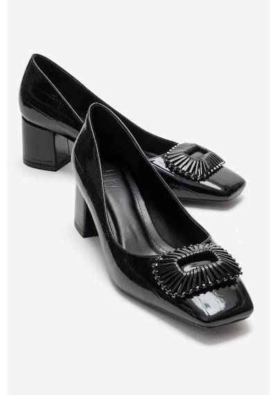 Luvishoes Velora Siyah Baskılı Tokalı Kadın Kalın Topuklu Ayakkabı Siyah Luvishoes Velora Siyah Baskılı Tokalı Kadın Kalın Topuklu Ayakkabı Siyah