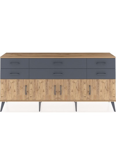 Arges Konsol 2 Raflı 6 Çekmeceli 4 Kapaklı 176x30x83 Çam-çam/antrasit Çam/antrasit Arges Konsol 2 Raflı 6 Çekmeceli 4 Kapaklı 176x30x83 Çam-çam/antrasit Çam/antrasit