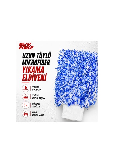 Robeve Bear Force Uzun Tüylü Mikrofiber Araç Yıkama Eldiveni Yoğun Köpük Taşıma Özellikli, Yüksek Su Emici, Çiziksiz Ve Güvenli Temizlik Için Boya Dostu Mikrofiber Oto Yıkama Eldiveni