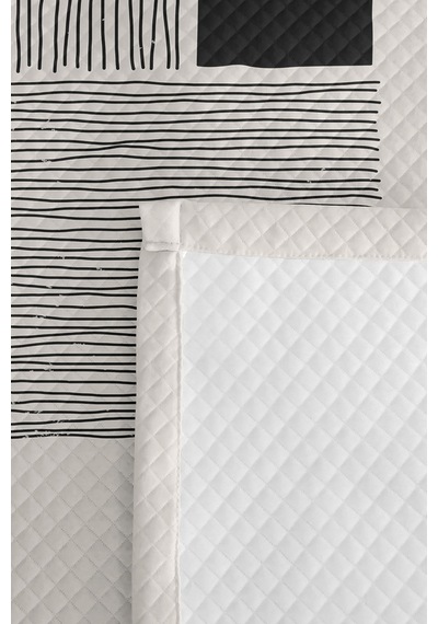 Sarı Geometrik Genç Odası Tek Kişilik Pike Takımı - Siyah Çizgili 160x220 Cm Kapitone Yatak Örtüsü Keten Fildişi Harmonu