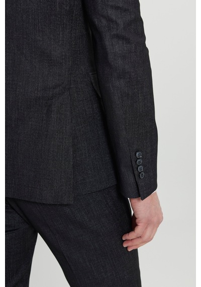 AC&Co / Altınyıldız Classics Erkek Sıyah Slim Fit Dar Kesim Kırlangıç Yaka Desenli Kapak Cepli Takım Elbise Siyah