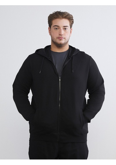 Lcwaıkıkı Basic Siyah Kapüşonlu Basic Erkek Fermuarlı Sweatshirt