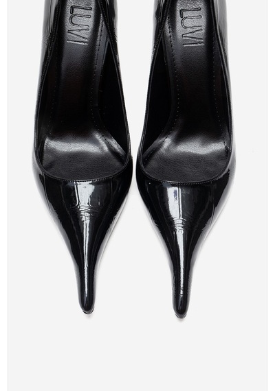 Luvishoes Luce Siyah Baskılı Sivri Burunlu Kadın Topuklu Ayakkabı Siyah