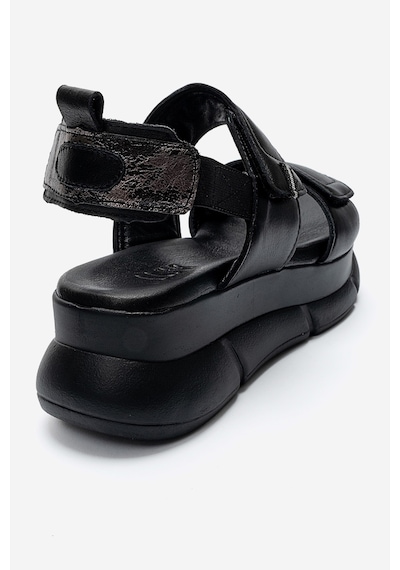 Luvishoes Celeste Siyah Hakiki Deri Cırt Bantlı Kadın Kalın Tabanlı Sandalet