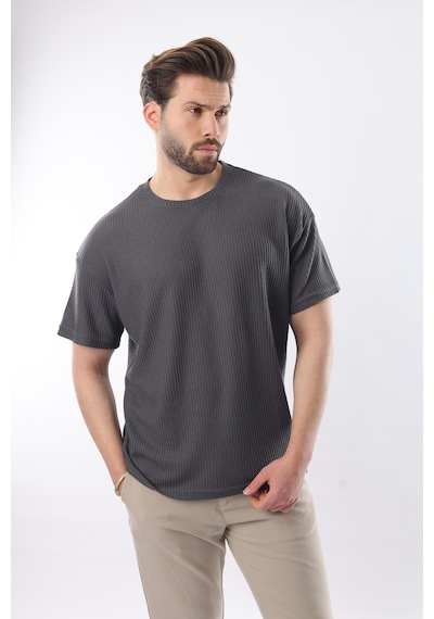Madmext Füme Bisiklet Yaka Erkek T-shirt E7127 Füme