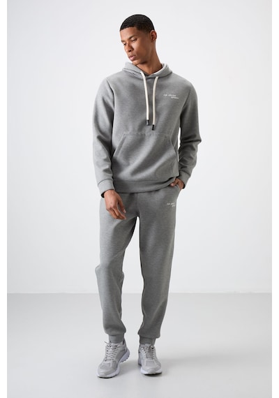 Tommy Life Gri Melanj Pamuklu Kalın Yumuşak Dokulu Comfort Fit Nakışlı Erkek Eşofman Takım - 85255 GRİ MELANJ