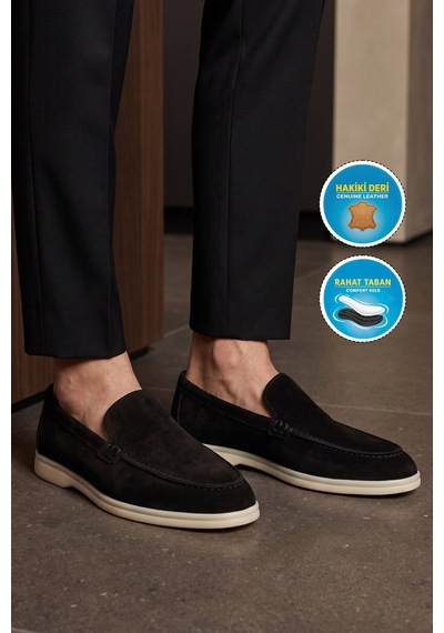 Komcero Siyah Hakiki Deri Şık Rahat Espadril Erkek Casual Ayakkabı Loafer 6k020-217