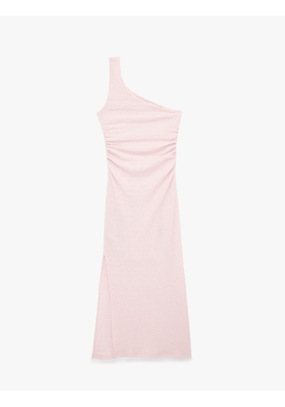 Koton Bağlama Detaylı Slim Fit Drapeli Bürümcük Uzun Tek Omuz Elbise Pembe 6sal80008ık Gül