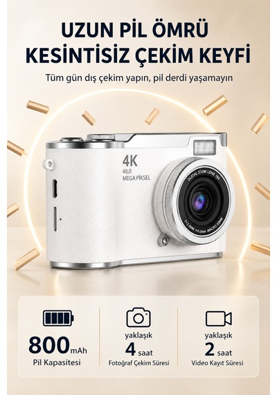 4k Ultra Hd Dijital Fotoğraf Makinesi 64mp, 18x Dijital Zoom, 180 Döner Ekran, Selfie & Vlog Kamerası
