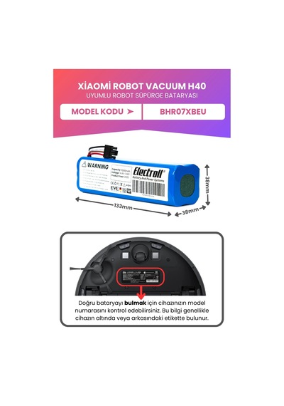 Xiaomi Robot Vacuum H40 Uyumlu Batarya Maksimum Kapasite 7000mah Robot Süpürge Bataryası-bhr07xbeu