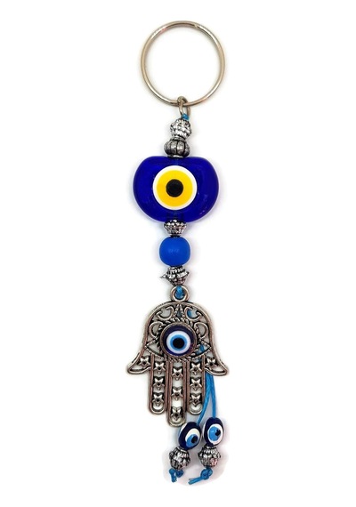Plastik Nazar Boncuklu - Fatma Eli Hamsa Oto Süsü 16x4cm