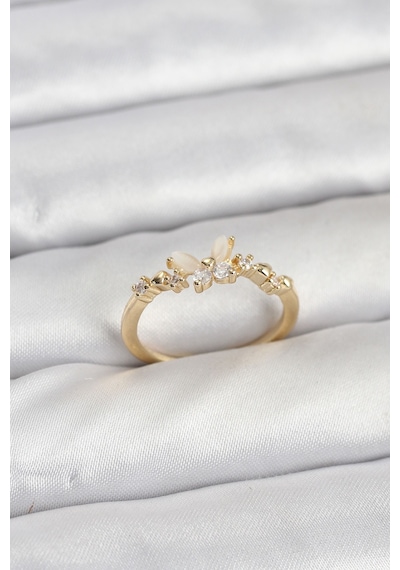 Kelebek Model Gold Renk Pirinç Kadın Yüzük Altın - Beyaz 50889658