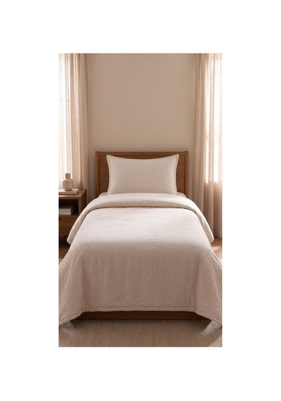 %100 Pamuk Keten Tek Kişilik Nevresim Takımı Lastikli Çarşaflı 160x200 Cm Ekru - 904795714 Ekru