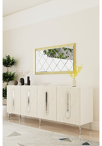 Ka1810bts Rany Konsol ,tv Sehpası Beyaz-traverten-silver 180cm