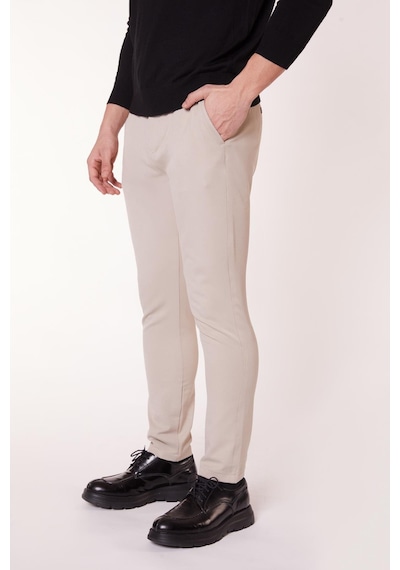 Braccas Erkek Yandan Cepli Bel Bağcıklı Fermuarlı Slim Fit Chino Bej Pantolon Bej