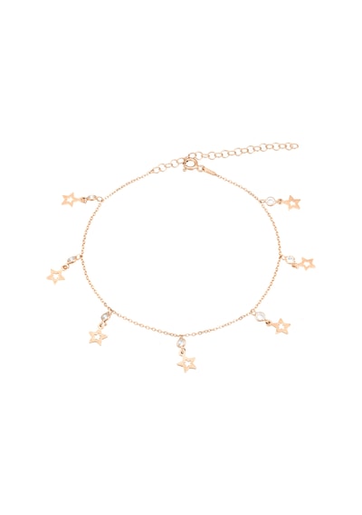 Brezza Lusso Jewelry Yıldızlı Model Zirkon Taşlı Sallantılı Gümüş Kadın Ayak Halhal Rose Rose Gold
