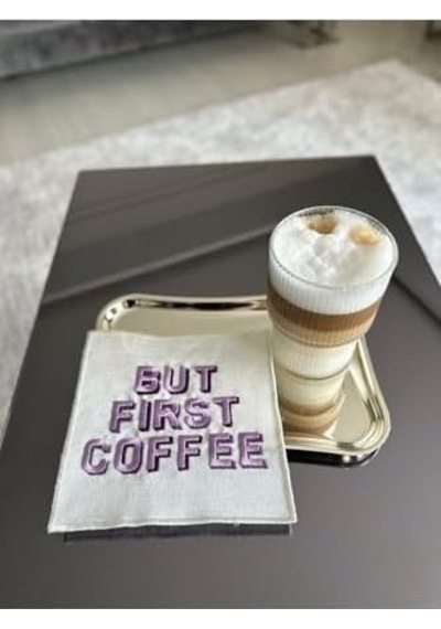 Linda Mia But First Coffee Desenli Kokteyl Peçete Acı Kahverengi