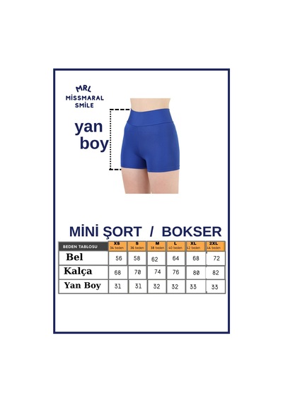 Missmaral Kadın Mavi Yüksek Bel Toparlayıcı İç Göstermeyen Boxer Şort Deniz, Havuz & Günlük Kullanım İçin Saks Mavi