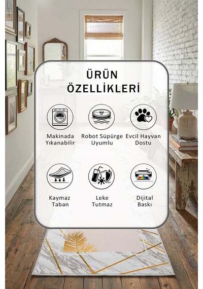 Ottova Salon Mutfak Yatak Odası Yıkanabilir Yolluk Krem